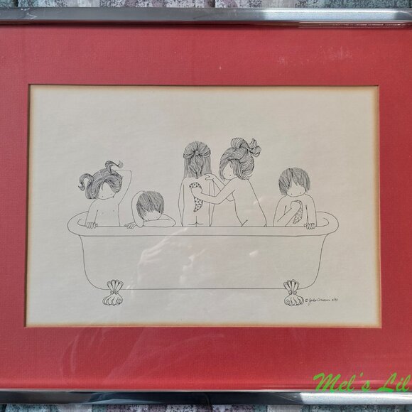 Julie Corsover Children's Print "Bathtub" - Vintage 1973 framed - Picture 1 of 5
